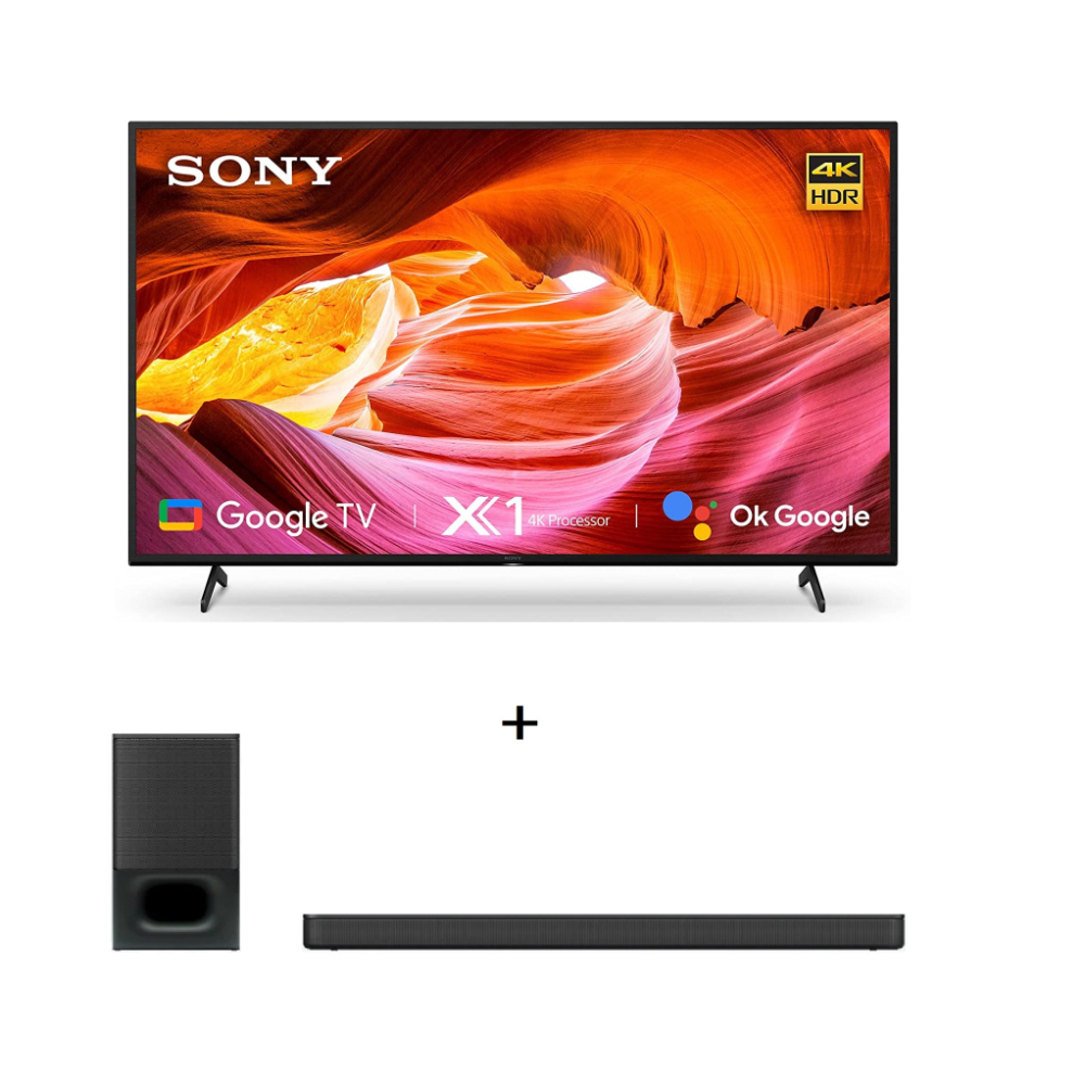 Sony TV 65-Inch, 4K Ultra HD, Smart, LED, Google TV + Sony 2.1CH Soundbar with Wireless Subwoofer, SON-65X75AK+SON-HTS350