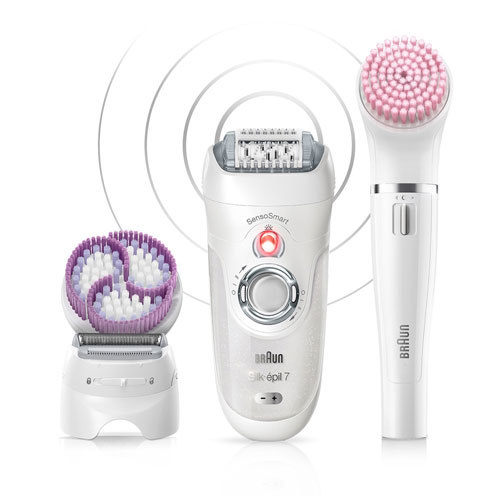 Braun Silk Wet And Dry Epilator, 2 Speeds, Senso Smart, Micro Grip Technology, High Frequency Massage System, Pivoting Head, Facial Cleansing Brush, 4 Accessories Including Face Spa, SE7-885
