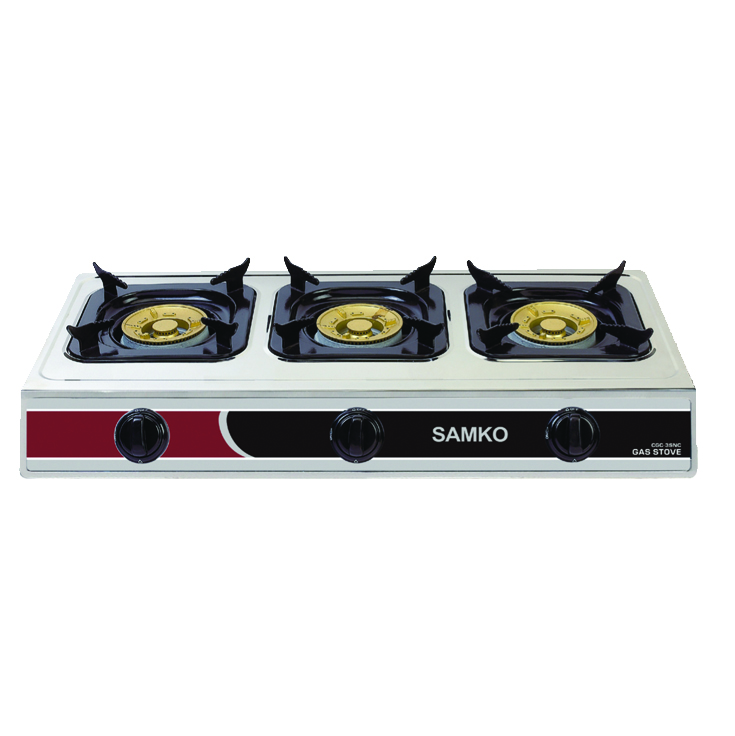 SAMKO Stainless Steel Table Top Gas Cooker 3 Large Brass Burners Burner with Automatic Iginition