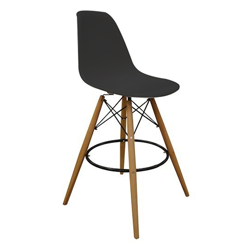 Eames, Style Counter Stool, Black w/Tall Wooden Base, CR20B