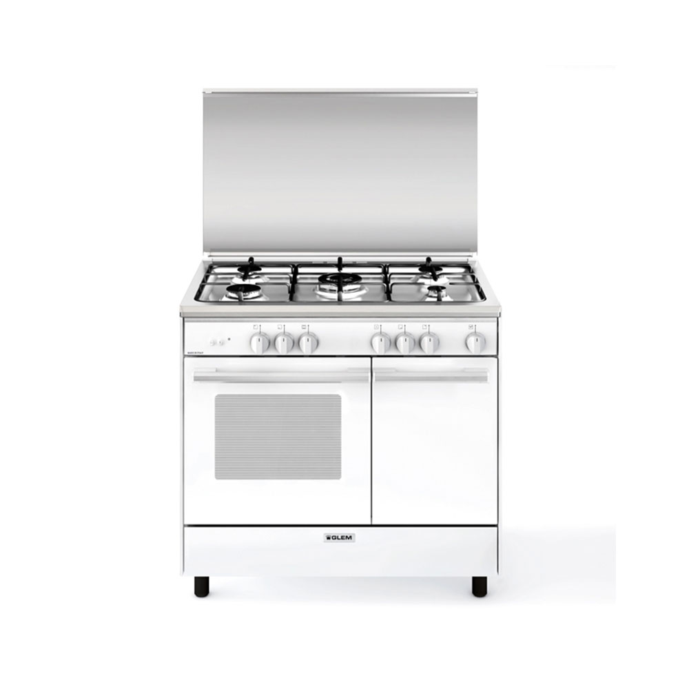 GLEM GAS OVEN WITH GAS GRILL, 5 BURNERS, WHITE, PU9612GX
