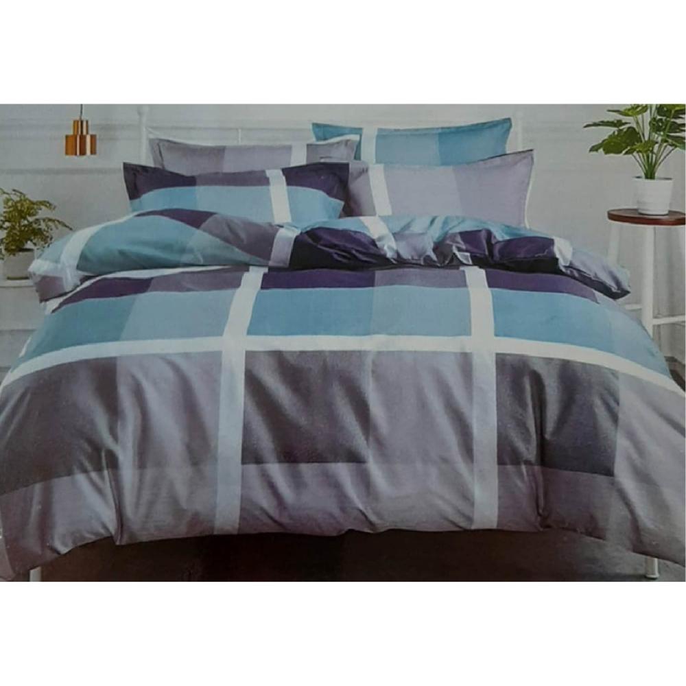 Zenith Grey/Blue/White Bedset Printed Single 3 Pcs, ZEN-3829GBLW