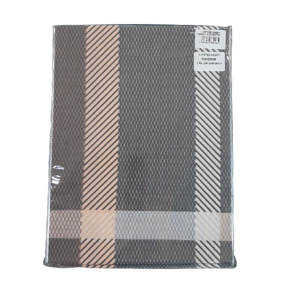 Zenith White/Black/Beige Printed Fitted Sheet Single 2 Pcs, ZEN-0285WBLKB
