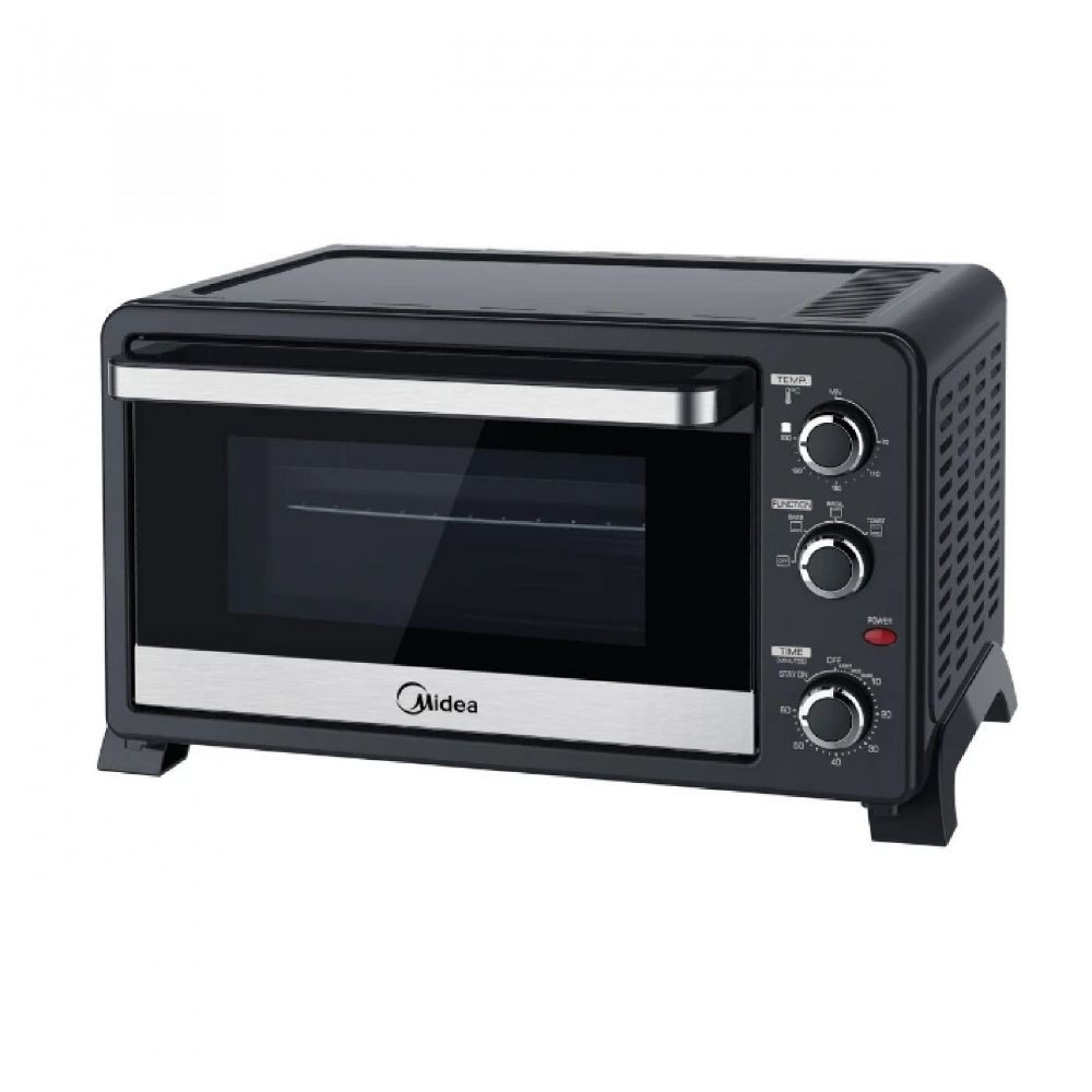 Midea Electric Oven Free Standing 36L, 1500W, Cooking Timer 60 Mins , Crumb Tray, Baking Tray, Black + Handle Silver , MG36CHB