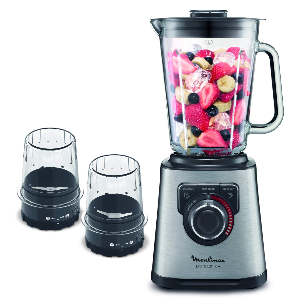 MOULINEX Perfect Mix 2 Litre Blender with Grinder and Grater Accessories, 1200 Watts, Black/Silver, Plastic/Glass, LM815D27