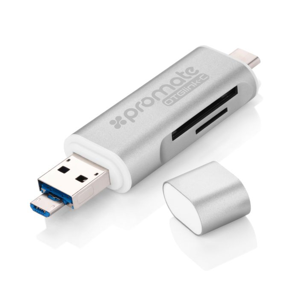 Promate 3 In 1 Universal Android Type-C And Pc Otg Card Reader For Sd And Micro Sd Cards, PRM-OTGLINK