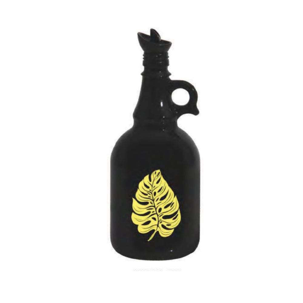 Herevin Oil Bottle Decorated Leaf Yellow Oil Bottle 1LT, 151041-139YELLOW